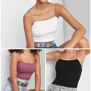 SET OF 3 NWT Square Neck Spaghetti Strap Tank Bodysuits Mauve Black White XS